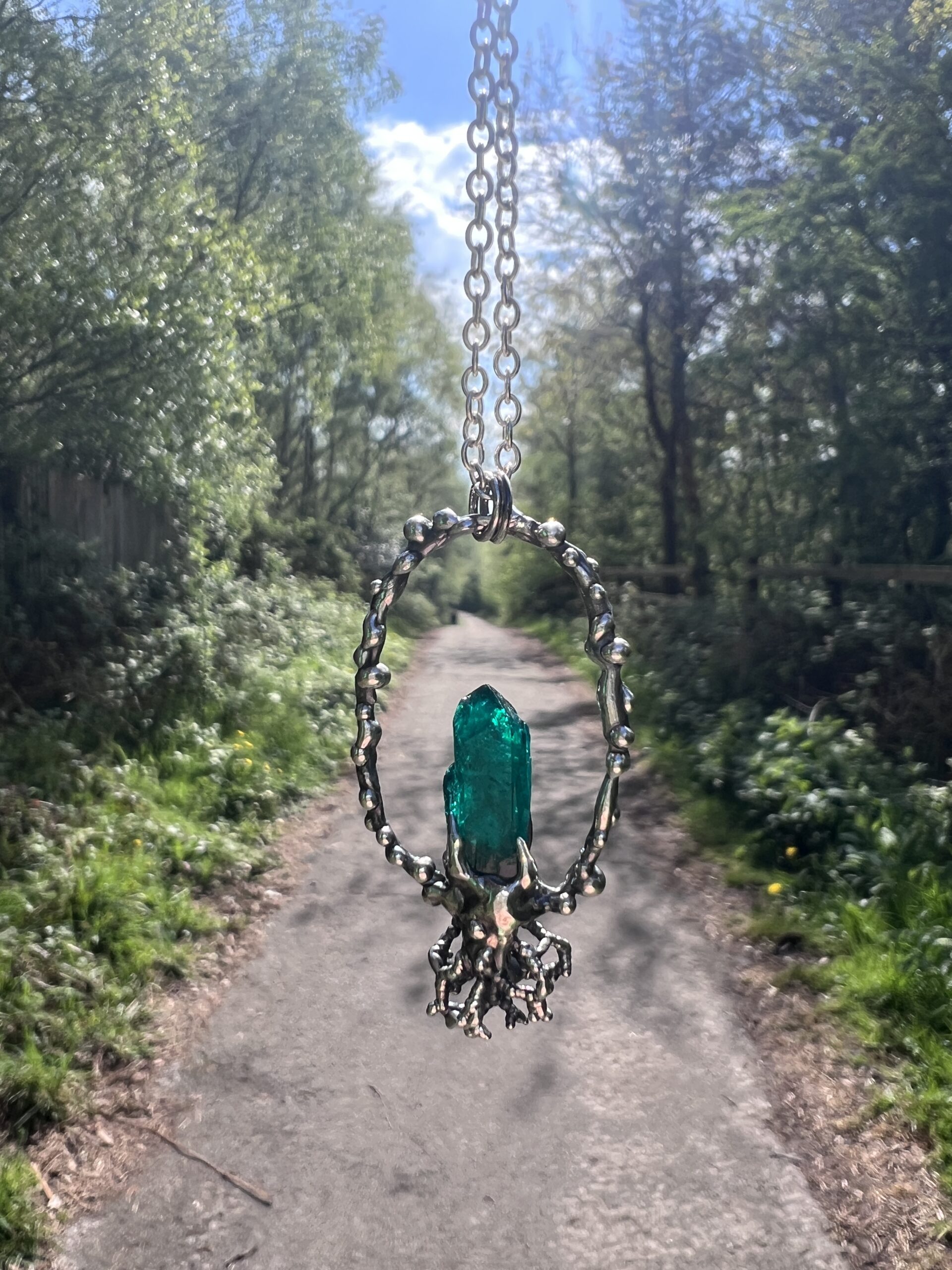 Dioptase and Sterling Silver